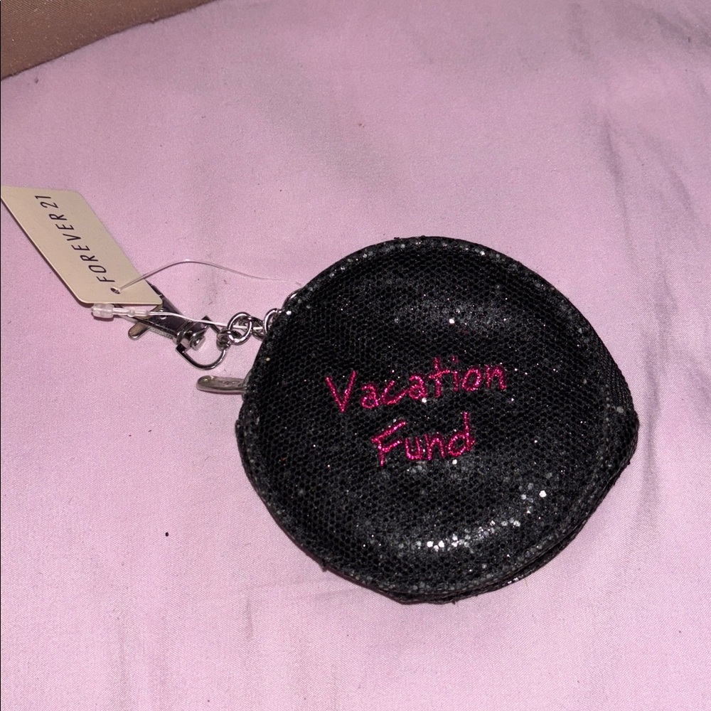Forever 21 Black Sequin Pouch with Pink Text